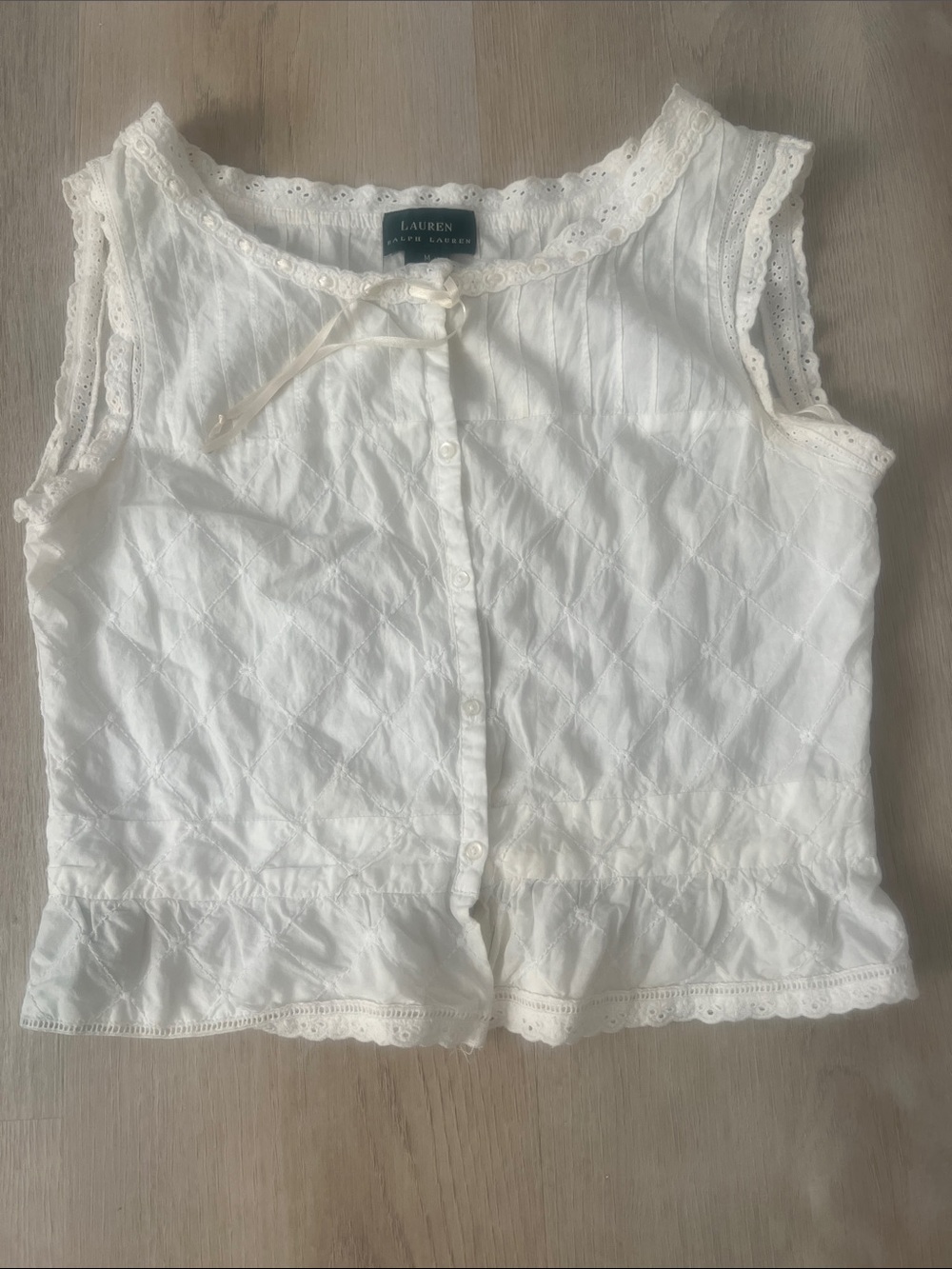 Lauren Ralph Lauren white Cotton Button-Front Eyelet Top. Non smoking home.